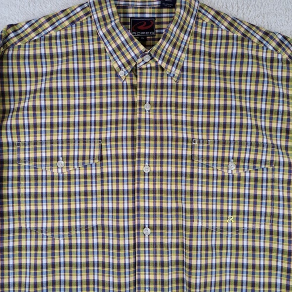 Roper Western Button Up Shirt Mens Size XL Colorful Plaid Rugged - Picture 2 of 8